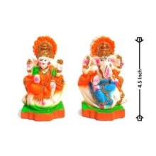 Load image into Gallery viewer, Lakshmi Ganesha Idol of Clay (Mitti) - Sat on Shankh/Shell_Size 4.5 Inch