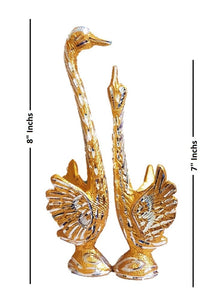 White Metal Pair of Swan Golden, Showpiece (8" Inch)