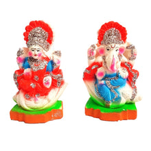 Load image into Gallery viewer, Lakshmi Ganesha Idol of Clay (Mitti) - Sat on Shankh/Shell_Size 4.5 Inch