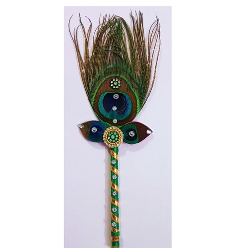 Decorated Peacock feather Stick