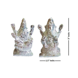 White Metal Lakshmi Ganesha Silver, Showpiece (3" Inch)