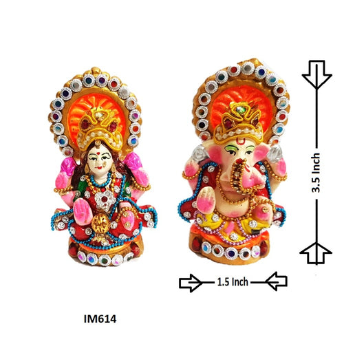 Lakshmi Ganesha Idol of Clay (Mitti/Tarrocatta)_Size 3.5 Inch._Eco freindly