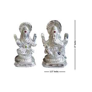 White Metal Lakshmi Ganesha Silver, Showpiece (4" Inch)