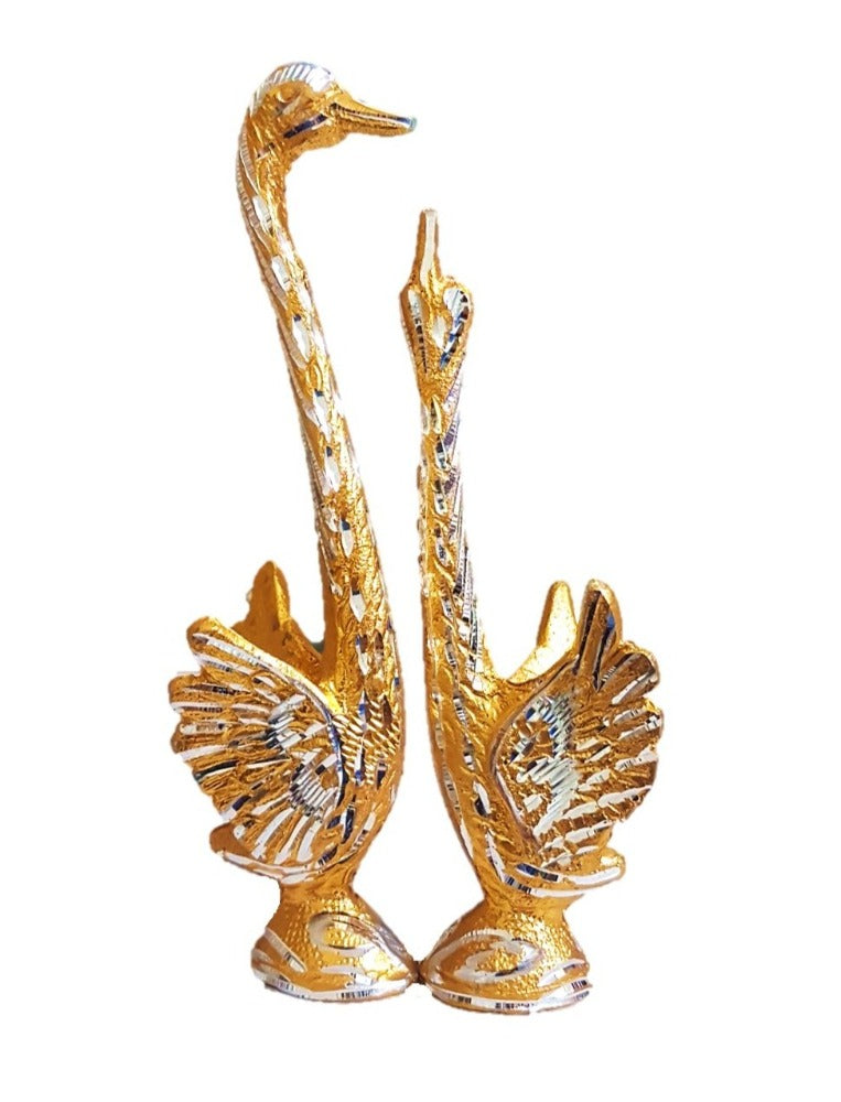 White Metal Pair of Swan Golden, Showpiece (8