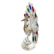 Load image into Gallery viewer, White Metal Peacock Silver, Silver Finish showpiece (5.5 Inch)