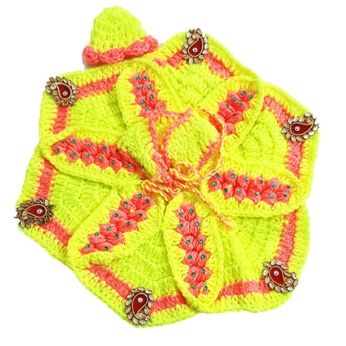 Laddu Gopal/Kanha Ji_ With Cap_Crochet_ Fancy Poshak_Size No. 6