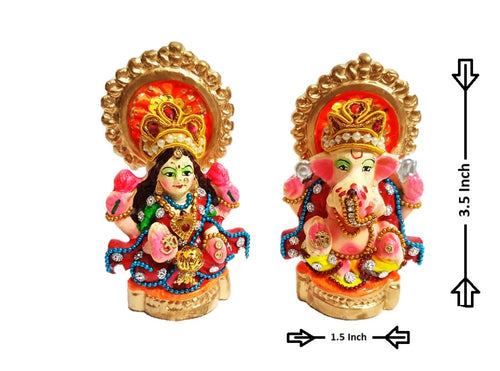 Lakshmi Ganesha Idol of Clay (Mitti/Tarrocatta)_Size 3.5 Inch._Eco freindly