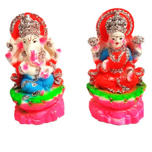 Lakshmi Ganesha Idol of Clay (Mitti) - Sat on Kamal/Lotus_Size 4.5 Inch
