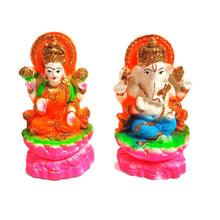 Load image into Gallery viewer, Lakshmi Ganesha Idol of Clay (Mitti) - Sat on Kamal/Lotus_Size 4.5 Inch