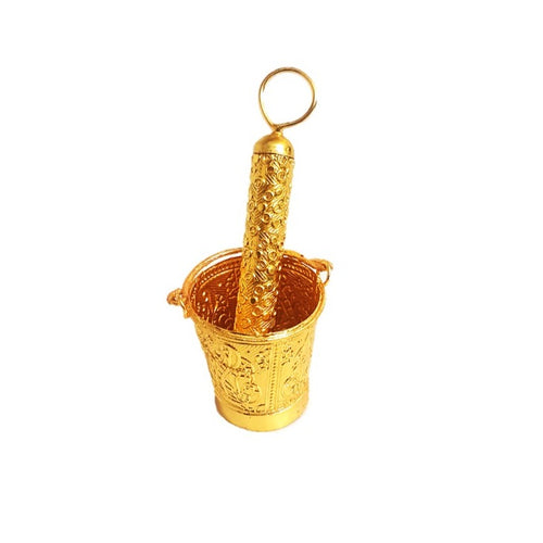 Holi Special! Golden Pichkari and bucket set for laddu Gopal/Home Deities.